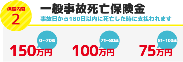 一般事故死亡保険金　事故日から180日以内に死亡した時に支払われます