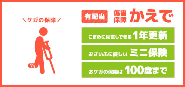 有配当 傷害補償 かえで こまめに見直しできる1年更新 おさいふに優しいミニ保険 おケガの保障は100歳まで