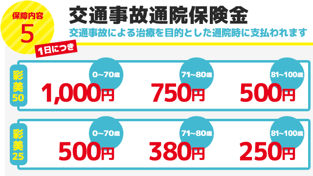 交通事故通院保険金 交通事故による治療を目的とした通院時に支払われます